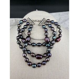 Oil Slick Baroque Bracelet Peacock Signed NF‎ Sterling 7.5"